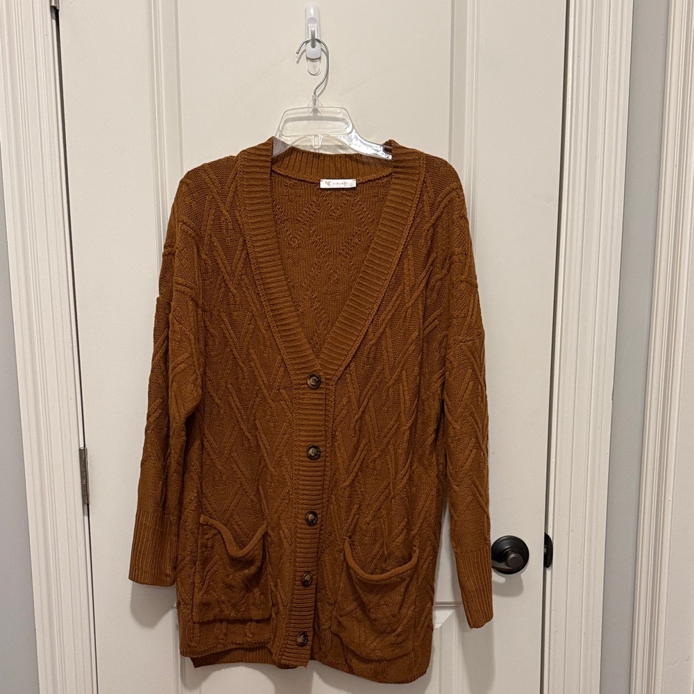 Cozy Tan Cable Knit Cardigan